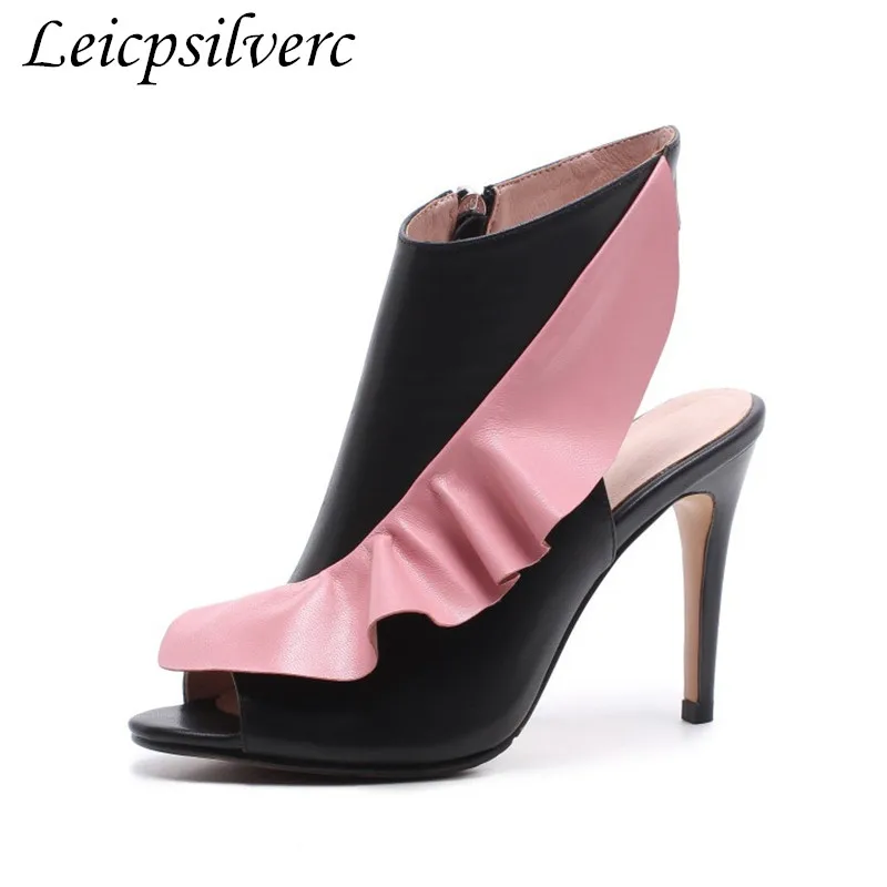 

Spring and autumn fashion Sexy Pu Splice high quality Comfortable zipper Young woman Fine with High heels Women's shoes 34-40