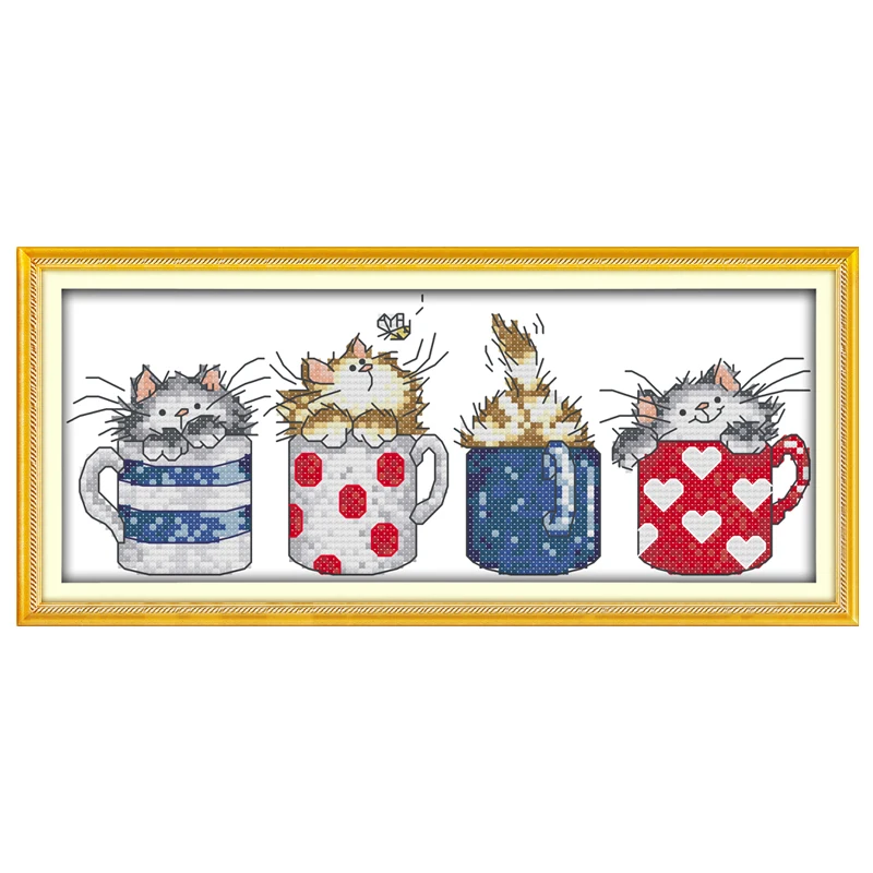 

Cats hide in the cups Patterns Counted Cross Stitch 11CT 14CT Cross Stitch Set Wholesale Cross-stitch Kit Embroidery Needlework