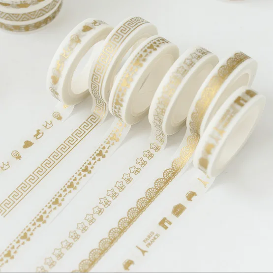 

DIY Decorative Tape Cute Division Line Gold Foil Washi Paper Tape Small Symbols Narrow Frame Lace Tapes Stationery Shop Supplies