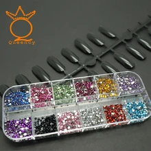 Mix renk 12 kutu Flatback akrilik yapay elmas çıkartmalar tırnak sanat süslemeleri Sequins 3D taşlar kristal Rhinestone tırnak aksesuarları