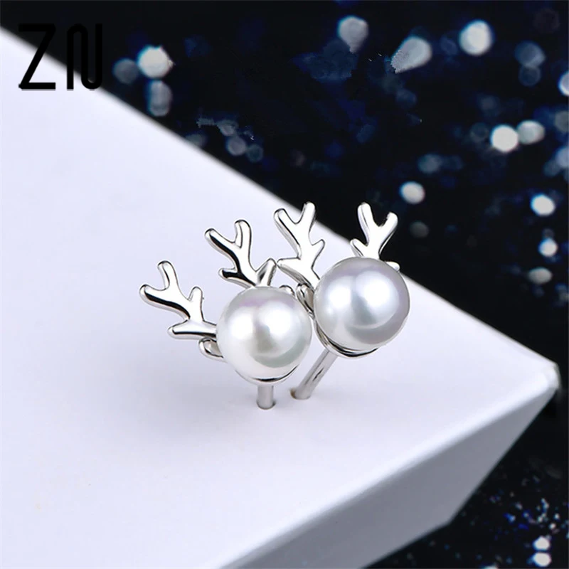 

ZN Cute Christmas Elk Stud Earrings Women's Fashion Antler Pearl Ear Studs Best Xmas Gift New Fashion Christmas Gift