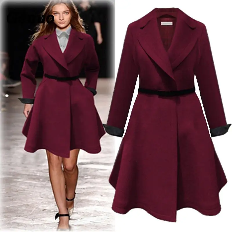 

Genuo 2018 Winter Coat Women Lapel Pocket Wool Blend Jacket Coat Elegant Long Woolen Coat Outwear Women Overcoat Parkas