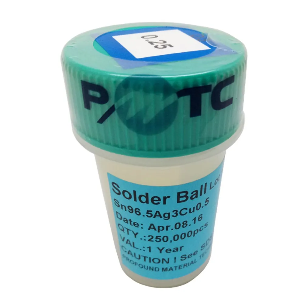 

PMTC Pb-Free Solder Balls For eMMC/eMCP Reballing BGA rework 0.25mm 250000pcs Sn96.5 Ag3 Cu0.5