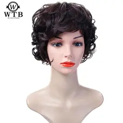 WTB короткие частичные челка парик с бесплатным парик Кепки черный Culry парики для Для женщин термостойкие синтетических коричневый парик
