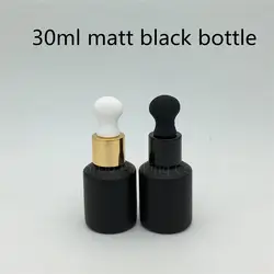 Бесплатная доставка 30 мл матовая черная стеклянная бутылка с капельницей, 30cc Эфирное масло Упаковка капельница бутылка с roblique угол
