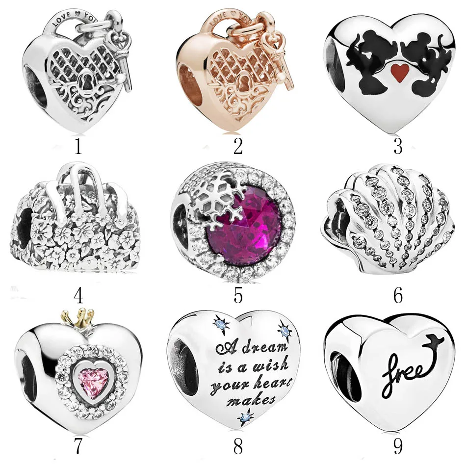 

Authentic 925 Silver DIY Jewelry Love Lock Mary Poppins Bag Snowflake Cinderella Dream Free Charms fit Pandora Bracelet Bangle
