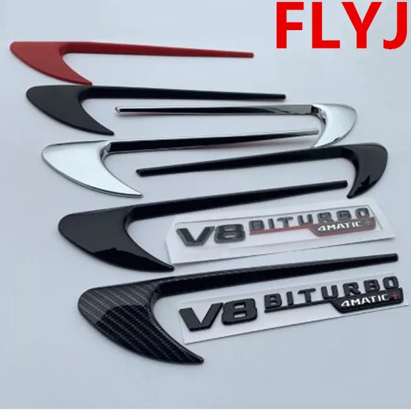 2PCS Merceds Benz AMG Car Trunk Side Fender Metal Emblem Badge Sticker Decal RED