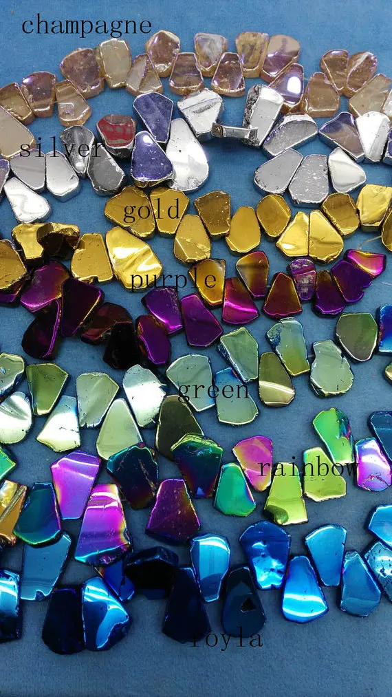 

wholesale batch 5strands 15-40mm Titanium quartz crystal freeform nuggets teardrop slab drilled gold silver clear white crab cha
