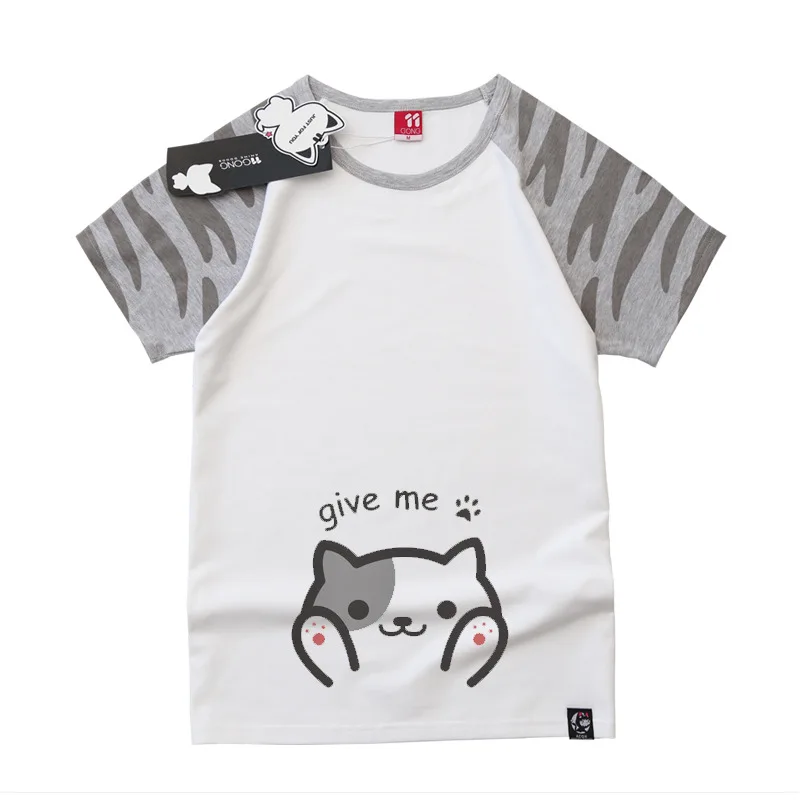 

Neko Atsume Cat women tee tshirt clothes O-Neck Short Sleeve Female T-shirt Cotton Tops Japanese Style Summer Cute Tee