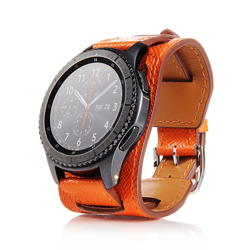 22 мм ремешок из натуральной кожи для Samsung Galaxy Watch 46 мм кожаный Браслет-манжета Замена для Gear S3 AMAZFIT часы браслет - Цвет ремешка: Orange