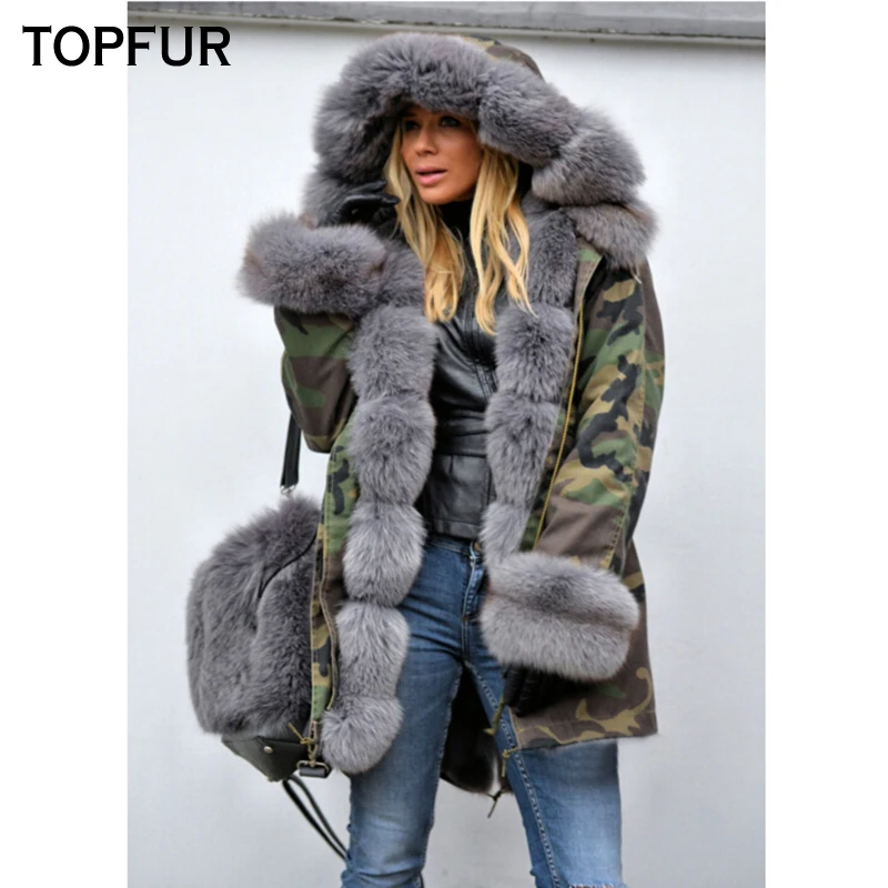 TOPFUR 2018 Winter Parka Women Real Fur Fluffy Natural Fox Fur Collar And Cuff Luxury Fashion New Thick Warm Real Fur Parkas