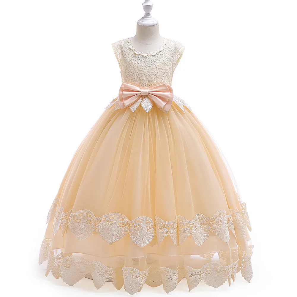 

New Flower Girls Dresses Children Sleeveless Long Lace Wedding Party Dress Kids Ball Gown Formal Girls Clothes