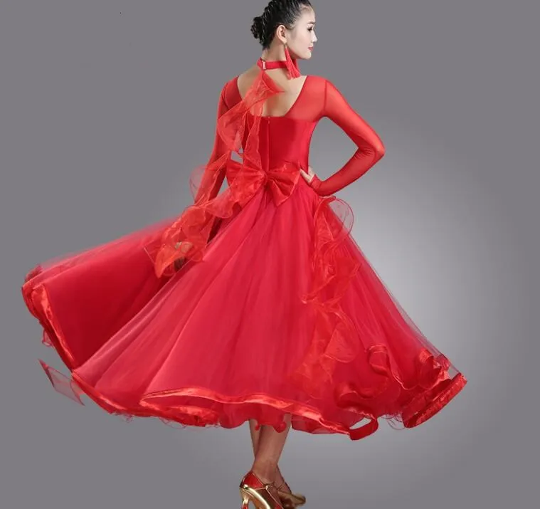 Новые женские бальные танцы платье современной одежды для конкурса танцов женщин Вальс Танго Foxtrot платья для квикстепа 064 - Цвет: Красный