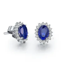 Настоящее золото сапфир Серьги Jewelry 2ct/кусок Овальный Серьги с драгоценными камнями Овальный Сапфир Стад девушка Обручение 14 К белого золота