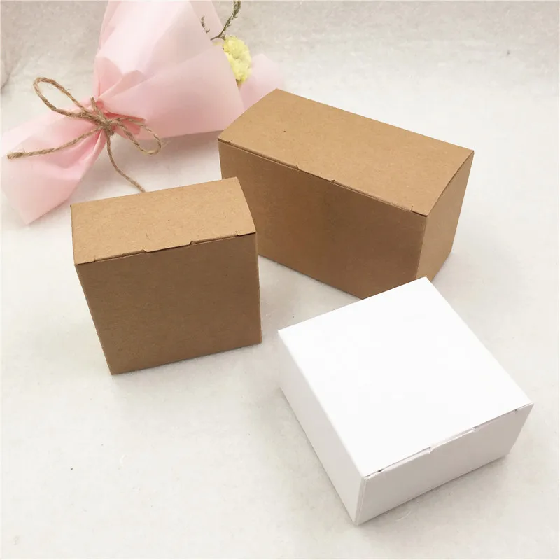

30Pcs/Lot White And Brown Blank Kraft Paper Packaging Boxes Natural Cardboard Handmade Soap Storage Case For Jewelry/Candy