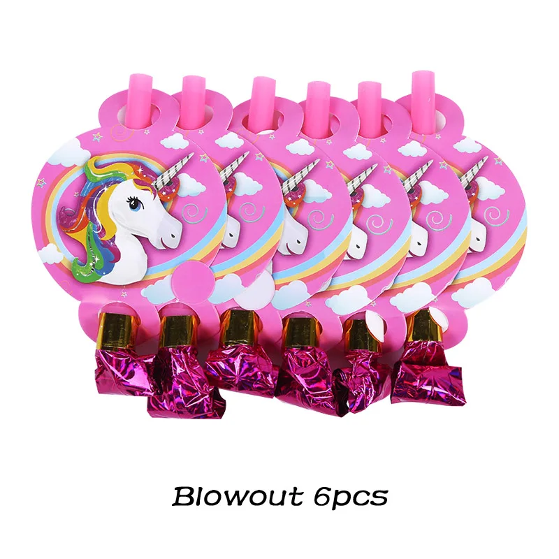 Розовые вечерние скатерти с единорогом, салфетки, чашки, тарелки, воздушные шары, украшения для дня рождения, детские соломенные принадлежности для душа для девочек - Цвет: Blowout 6pcs