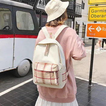 

New canvas lattice multi-function shoulder bag female Japanese simple student bag