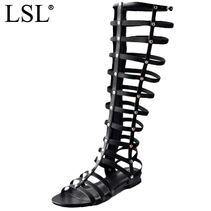 

Vintage Rome Knee High Gladiator Sandals Peep Toe High top Woman Cross-tied Gladiator Sandals Party Shoes Flats dropshipping