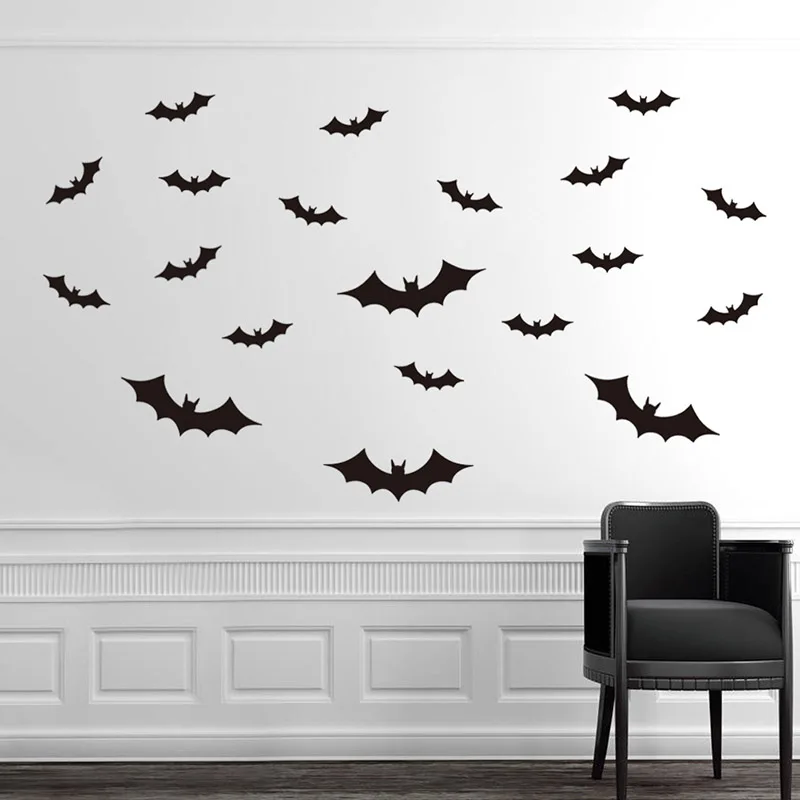 12Pcs/Pack 2019 Halloween Decoration DIY PVC Black Bat Wall Sticker Atmosphere All Saints' Day Decorative Supplies