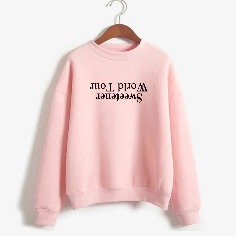 التحلية البلوز أريانا غراندي العالم جولة هوديي المرأة عارضة كم طويل Crewneck هوديس الخريف الشتاء الصوف الملابس قمم