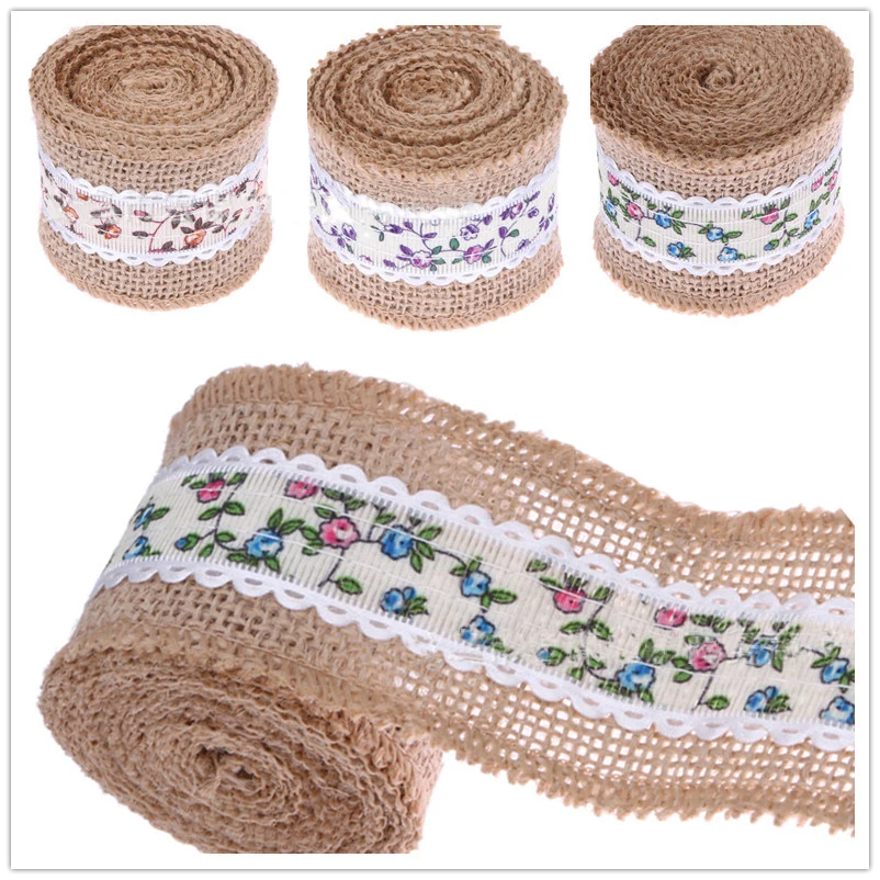 

5 Pcs 2 Meters Jute Burlap Small Floral Rolls Rustic DIY Ornament Burlap Home Decor Birthday Wedding Party Christmas Decoration