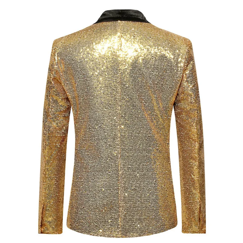 Золотой однобортный шаль нагрудные блесток костюм куртка для мужчин для ночного клуба Выходные туфли на выпускной бал смокинг блейзер
