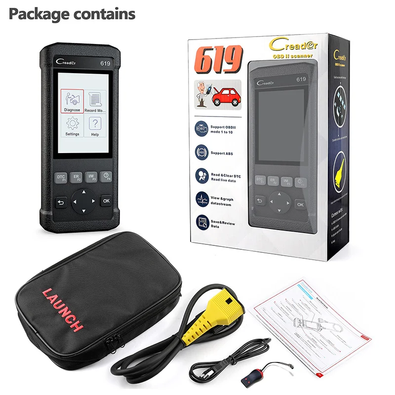 Launch CR619 OBD2 сканер автоматический automotivo профессиональный двигатель ABS SRS Airbag