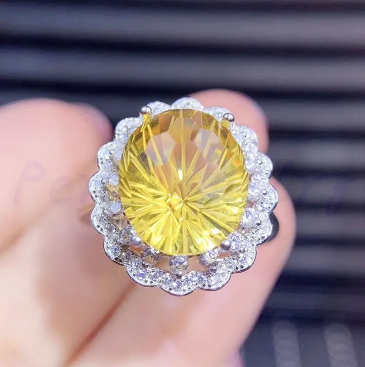 plated white gold Натуральный настоящий цитрин кольцо,, Стерлинговое Серебро 925 пробы, кольца с желтыми кристаллами 4.5ct драгоценный камень# S1941901 - Цвет камня: plated white gold