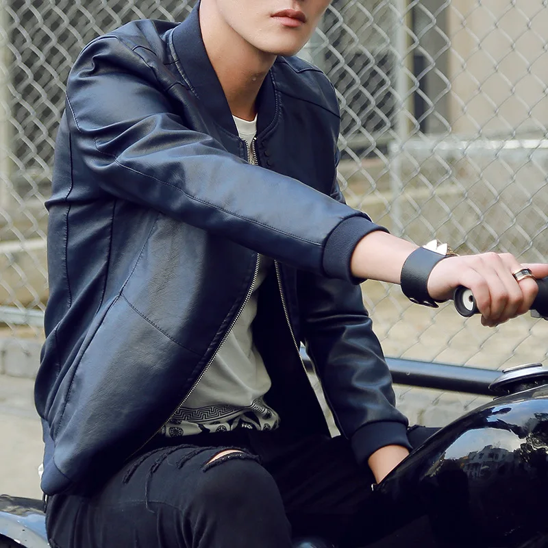 

Fashion men leather jacket Spring autumn slim Motorcycle PU coat mens Solid color zipper Casual jacket Male leather outerwear