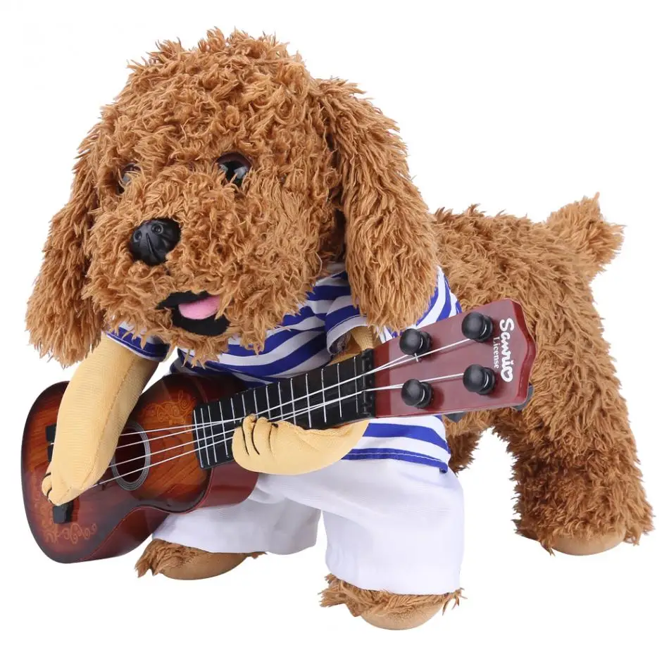 Funny Pet Guitar Player Cosplay Dog Costume Novelity Stripe Puppy Coat