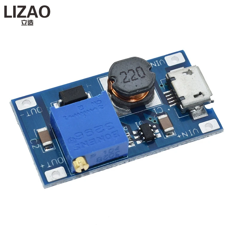 Фото LIZAO MT3608 DC-DC регулируемый Повышающий Модуль 2А Повышающий Модуль с MICRO USB 2в-24в до 5В 9В 12В 28В №5