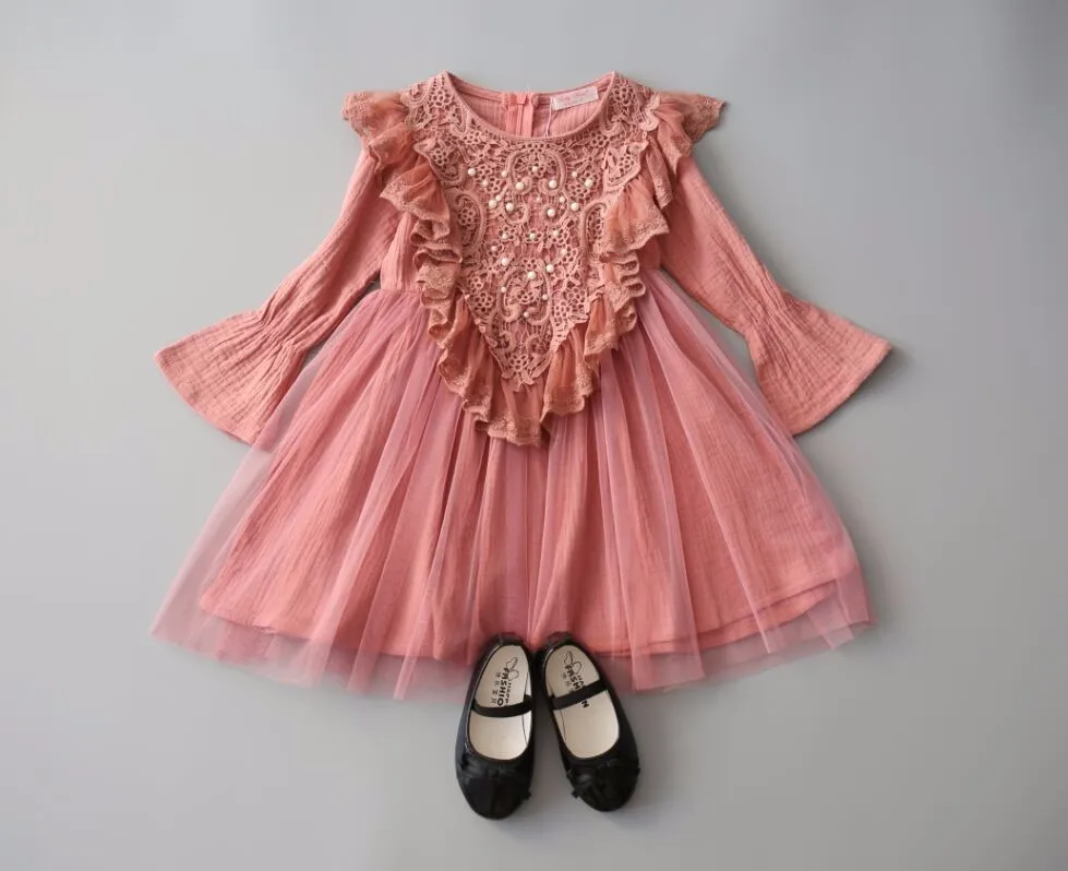 Новые осенние милые кружевные сетчатые платья для девочек вечерние платья принцессы с бисером