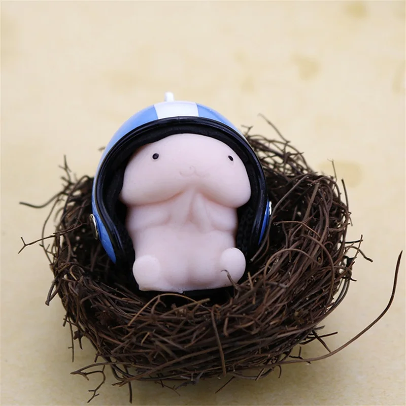 Image NEW Novelty Anti Stress Squishy Squeeze Penis with Cute Helmet Keychain Key Ring Toys Bag Pendant Gift 3 Colors