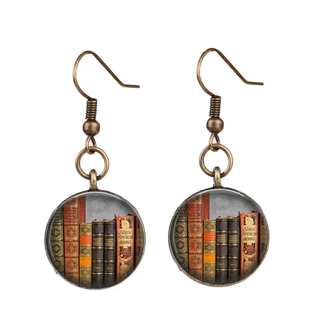SONGDA Library Books забавные серьги винтажные книжные полки креативный принт стеклянные
