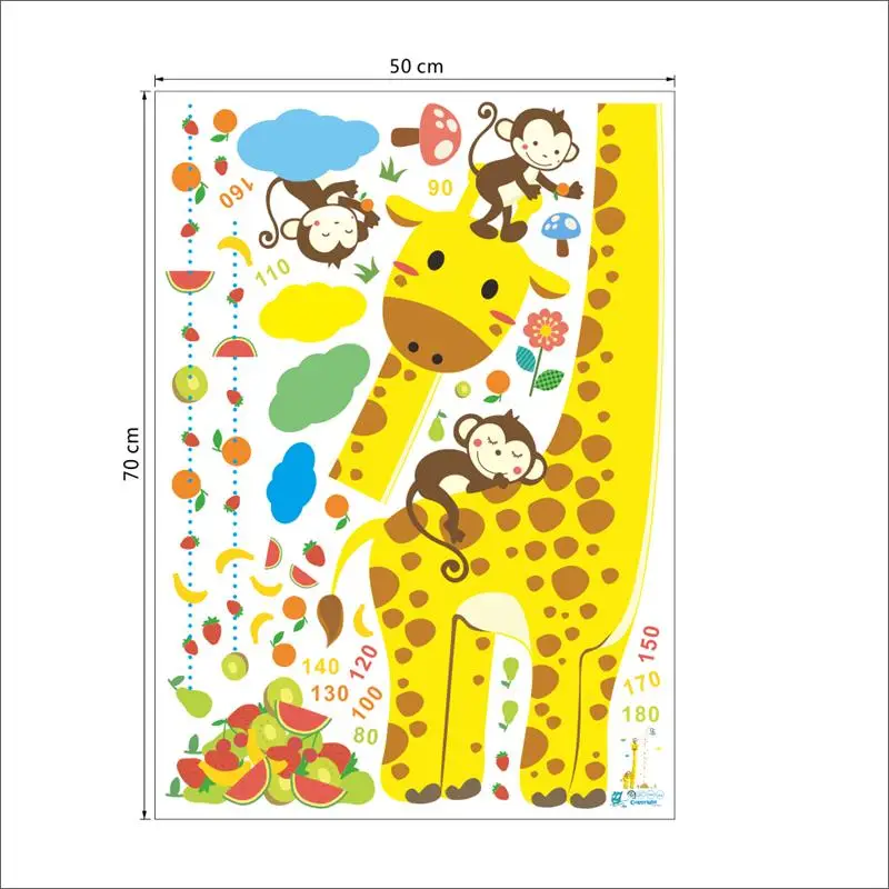 Cartoon jungle animals monkey giraffe children height measure wall stickers for kids room wall sticker home decoration