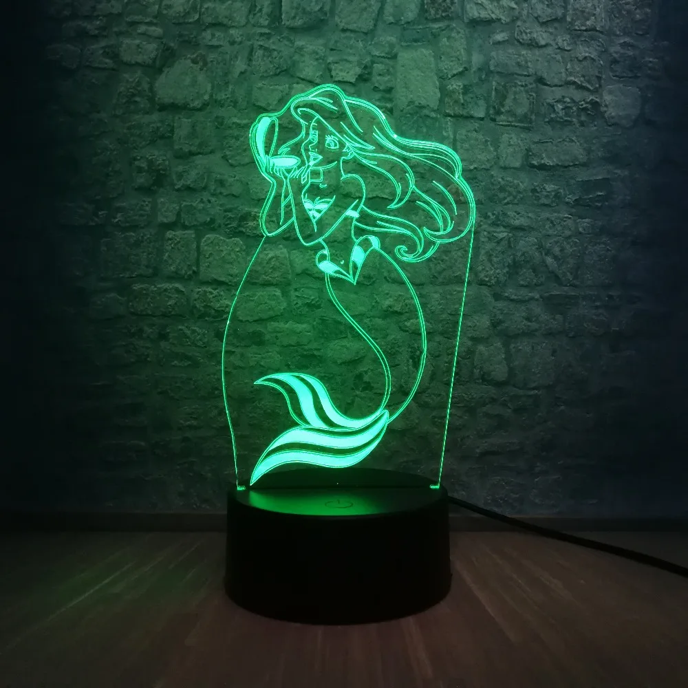 Сказочная Русалка принцесса 3D светодиодный светильник RGB многоцветный 7 цветов изменить прекрасный интерьер для комнаты девушки ночник Рождественский подарок