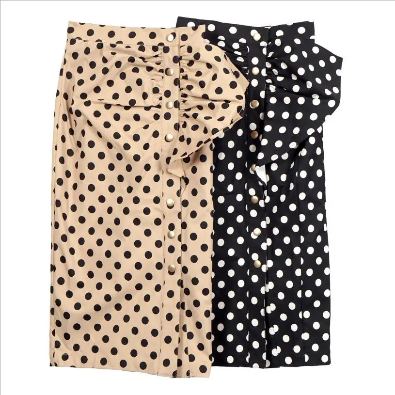 

Runway Designer Polka Dot Ruffle Women Midi Skirt High Waist Button Lady Party Long Skirt Luxury Brand 2019 Spring Clohthes