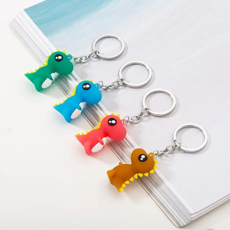 

Metal key ring Little dinosaur key chain pendant PVC cartoon couple key bag pendant lovely ornament