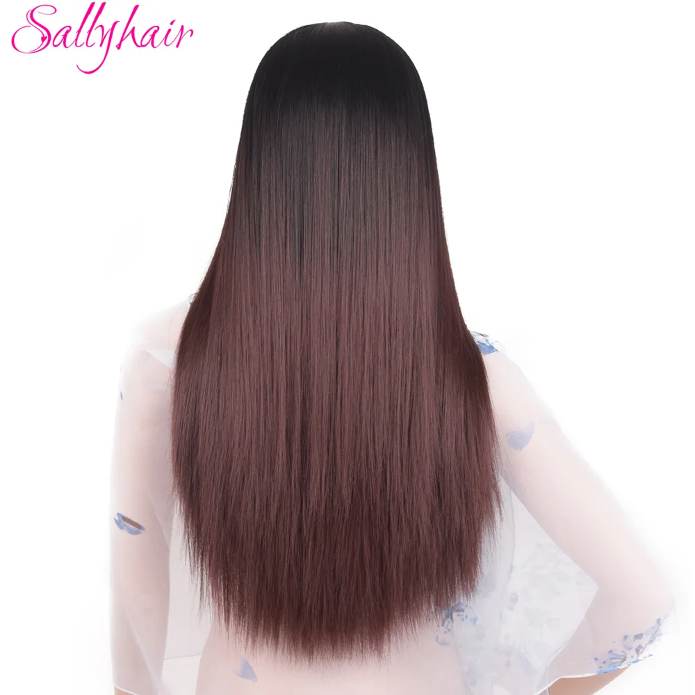 Sallyhair Афро-американский синтетический длинный прямой парики 24 дюймов Омбре черный зеленый светло-серый средняя часть для женщин - Цвет: 1B/27HL