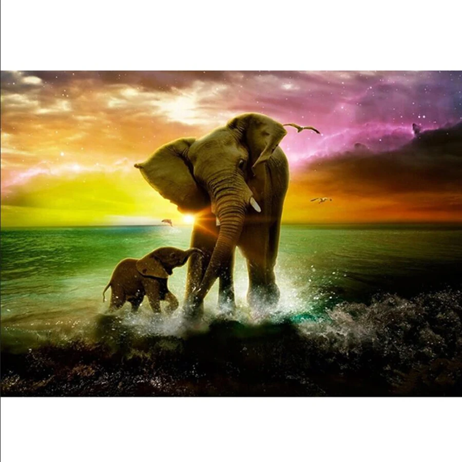 

Full Square/round Drill 5D DIY Diamond Painting "seaside Elephant family" 3D Embroidery set Cross Stitch Mosaic Decor gift VIP