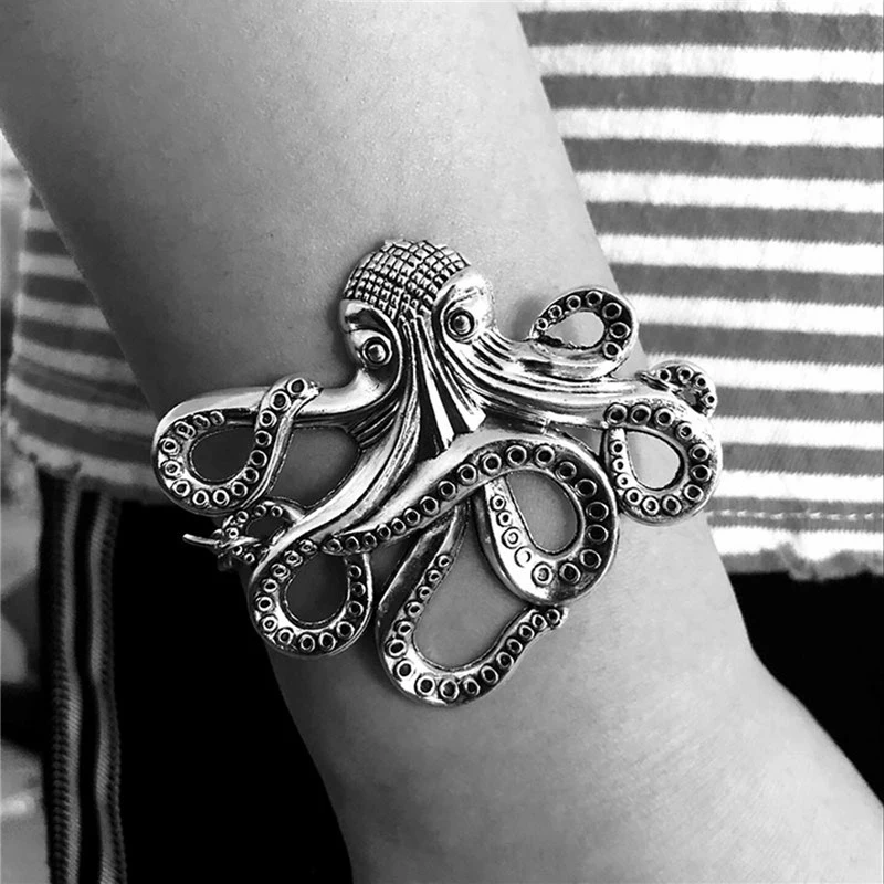 Мужские Винтажные вечерние браслеты BOAKO из древнего серебра с изображением дракона осьминога, ювелирные изделия из сплава и металла, мужские браслеты, Прямая поставка, X7-M2 - Окраска металла: Octopus