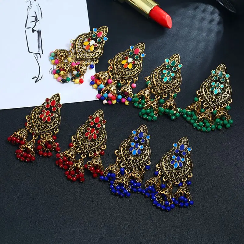Серьги подвески Kundan Jhumka Jhumki 1 пара в стиле ретро Индийских Болливуда цыганские