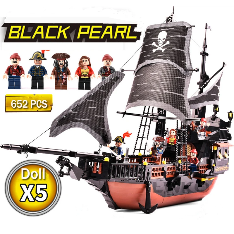 

LWKO Pirates Caribbean Black Pearl Ghost Ship large Models Building Blocks Compatible With Legoe educational Toys For Children