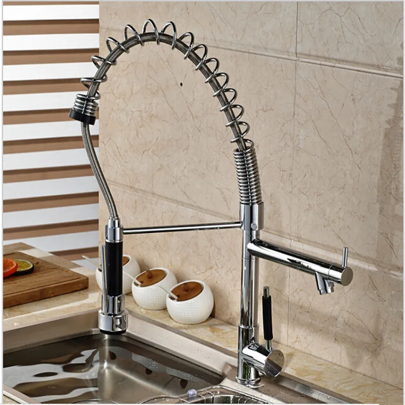 Hot Sale Wholesale And Retail Luxury Spring Kitchen Faucet Dual Spouts Swivel Bar Vessel Vanity Tap