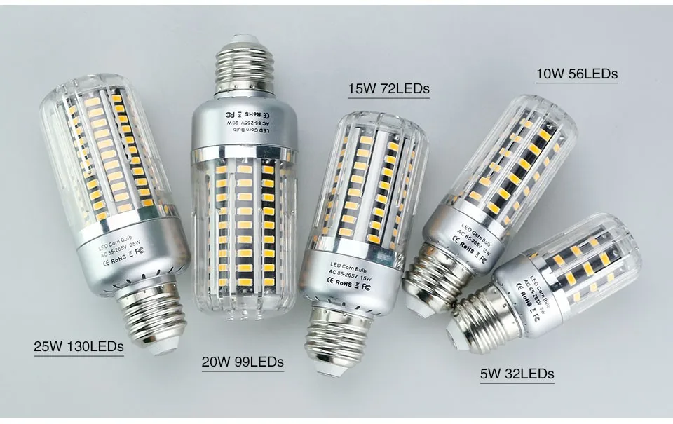 Foxanon Led лампы дневного света 25W 20W 15W 10W 5W Кукуруза Светильник 85-265V E27 E14 E12 светодиодов лампа 5736 кукурузная лампа лампада Алюминий освещение радиатора