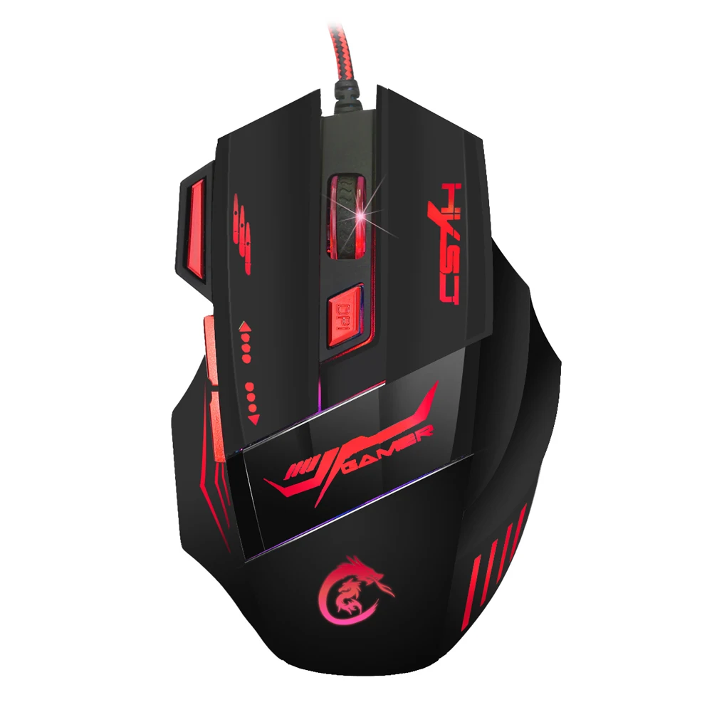 

HXSJ H100 Gaming Mouse USB Wired Optical Game Mouse 5500 DPI Adjustable 7 Buttons 7 Colors LED Backlight For Gaming Lover