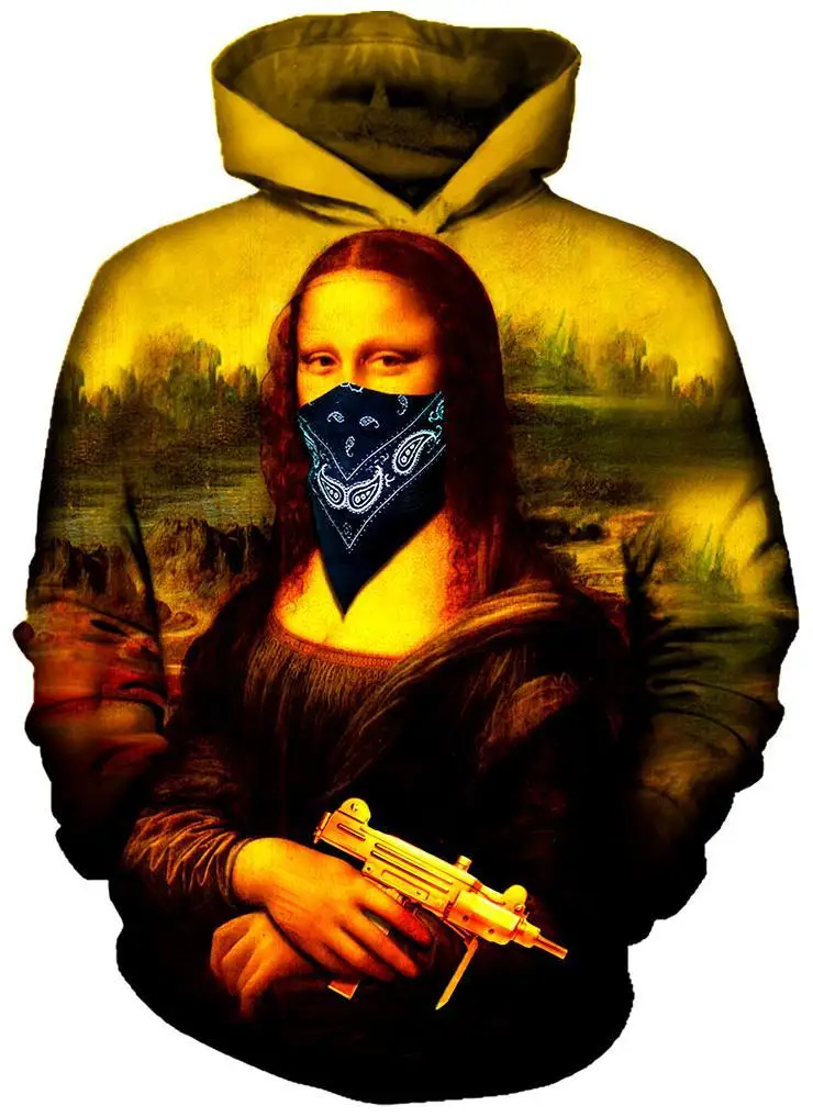 

2018 3D Printed MONA LISA HOODIE Famous Brand Harajuku Oversized Hip Hop Men Sweatshirt