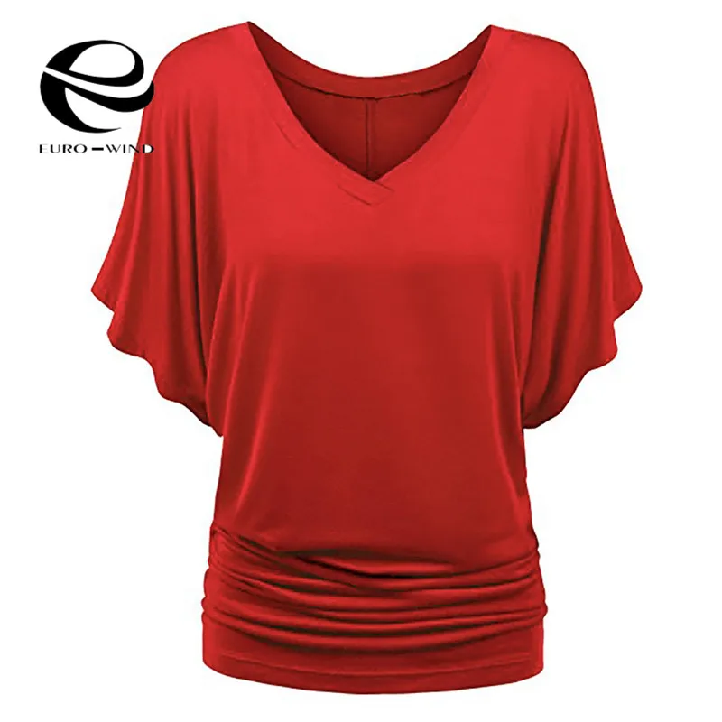 زائد حجم 5XL النساء قمم و بلوزة 2019 الربيع الصيف قصيرة الخفافيش كم الصلبة الخامس الرقبة بلوزة فضفاضة الإناث عارضة قمصان البلوزات