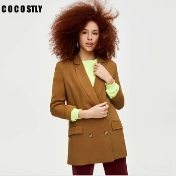 

Vintage Stylish Double Breasted Blazer Coat Women Fashion Notched Collar Long Sleeve Office Lady Outerwear Casual Blazer Femme