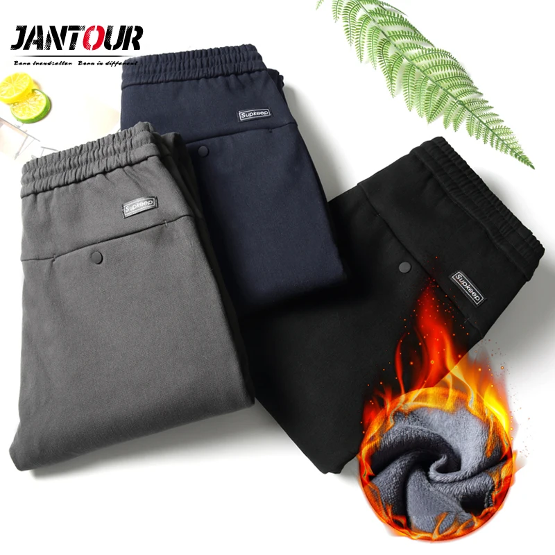 jantour 2019 new Mens Winter thick Fleece Pants men Korean